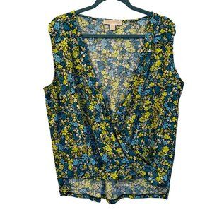 Michael Michael Kors Womens Sleeveless Floral Print Wrap Top XL Polyester & Span